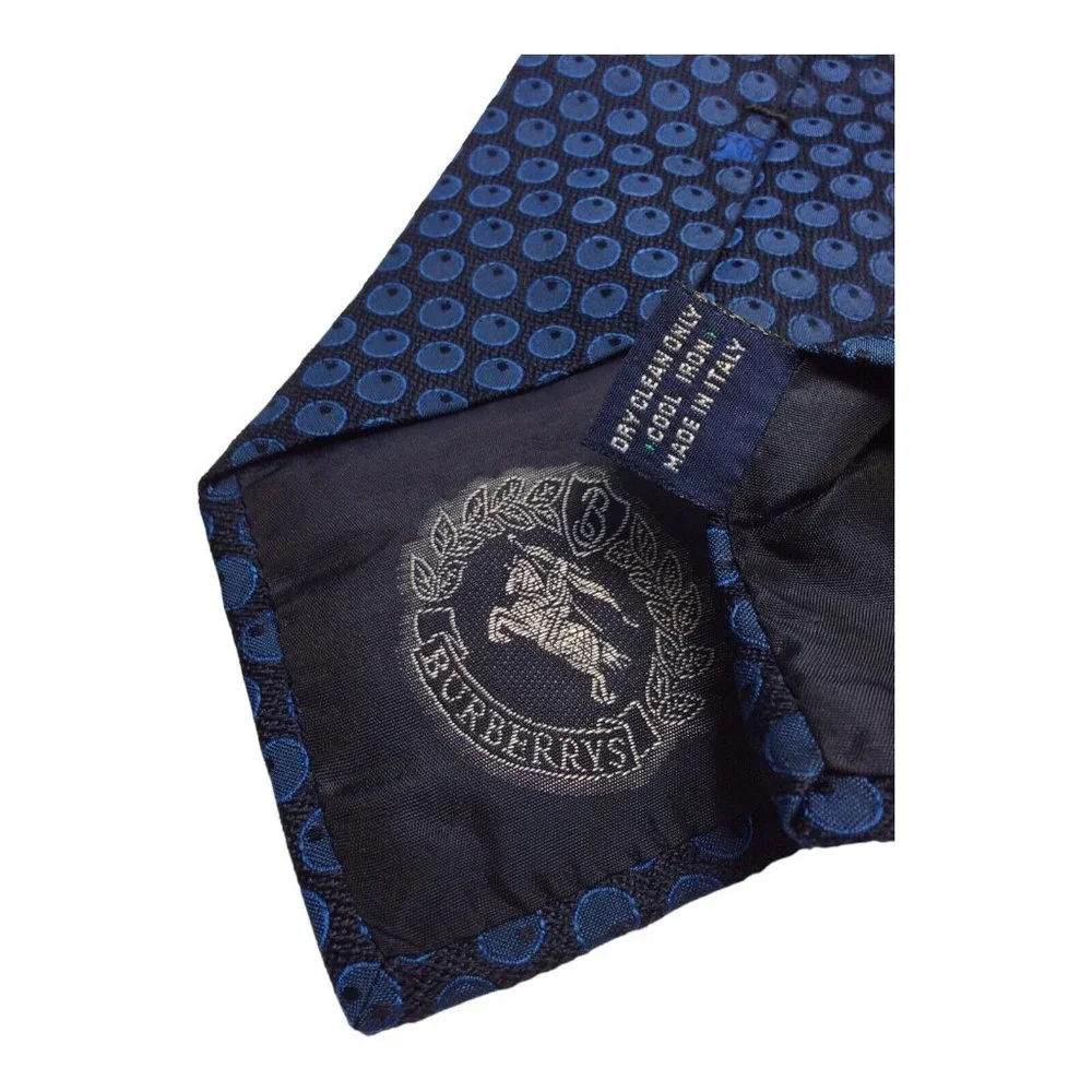 BURBERRYS OF LONDON Blue Geometric Logo Silk Tie Italy 60